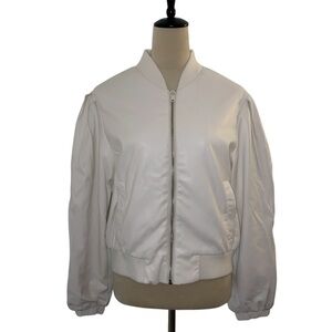 House of Harlow 1960 Women's Faux Leather Vegan Bomber Jacket Coconut Milk L